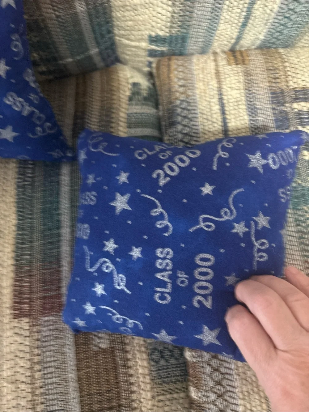 Decorative Blue 'Class of 2000' Accent Pillow Set of 4 handmade